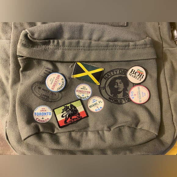 NWOT Imported Bob Marley Backpack with Pins (Unisex) -Canvas Khaki Green Color - Picture 6 of 7